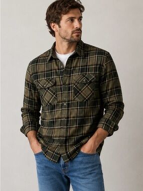 NWT MoLokai Surf Men's Olive and Black Plaid Shirt sz Md